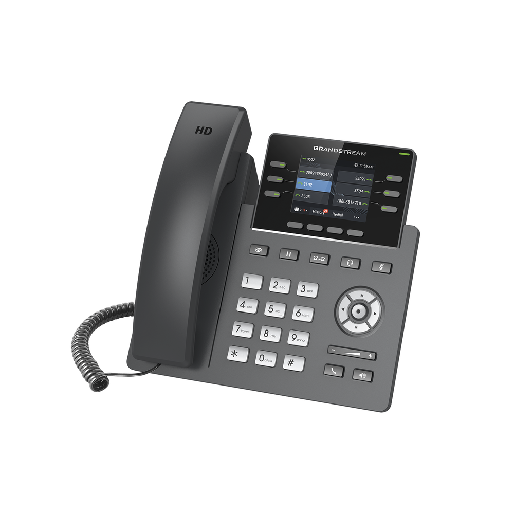 Modelo: GRP-2613 Teléfono IP Grado Operador, 3 líneas SIP con 6 cuentas, puertos Gigabit,PoE, pantalla a color 2.4″, codec Opus, IPV4/IPV6 con gestión en la nube GDMS