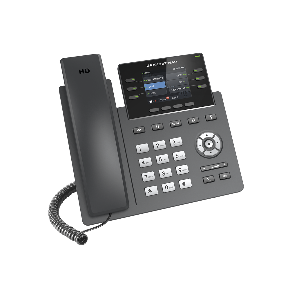 Modelo: GRP-2613 Teléfono IP Grado Operador, 3 líneas SIP con 6 cuentas, puertos Gigabit,PoE, pantalla a color 2.4″, codec Opus, IPV4/IPV6 con gestión en la nube GDMS
