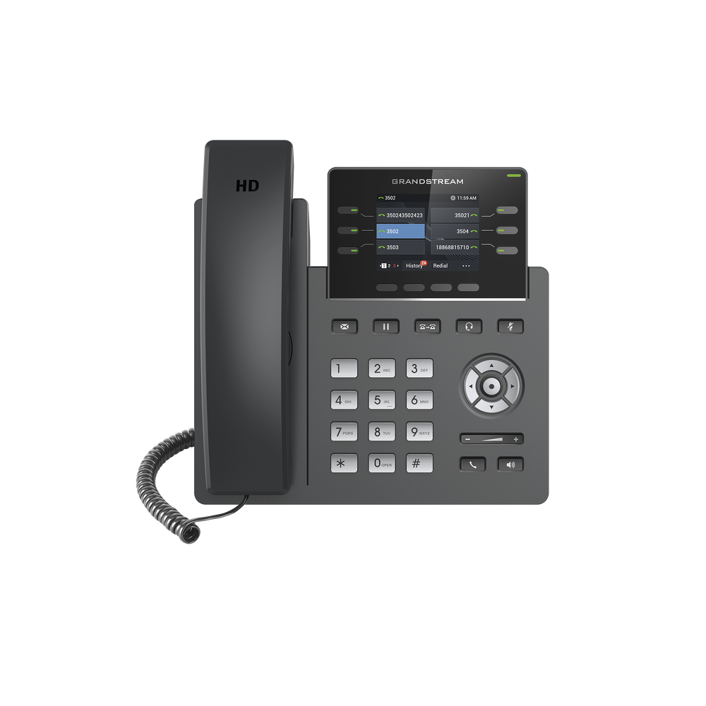 Modelo: GRP-2613 Teléfono IP Grado Operador, 3 líneas SIP con 6 cuentas, puertos Gigabit,PoE, pantalla a color 2.4″, codec Opus, IPV4/IPV6 con gestión en la nube GDMS