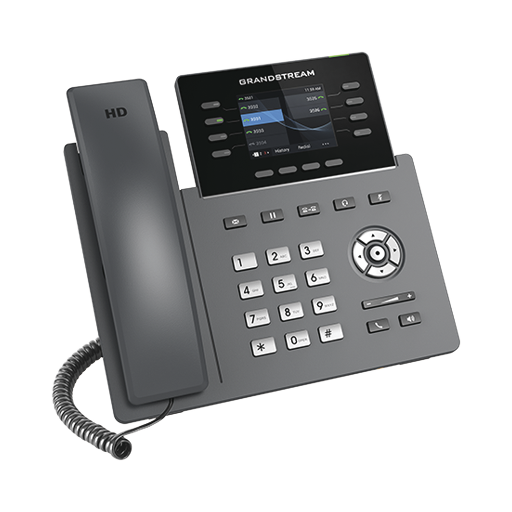 Modelo: GRP2624 Teléfono IP Wi-Fi, Grado Operador, 8 líneas SIP con 4 cuentas, pantalla a color 2.8″, puertos Gigabit, Bluetooth, PoE, codec Opus, IPV4/IPV6 con gestión en la nube GDMS
