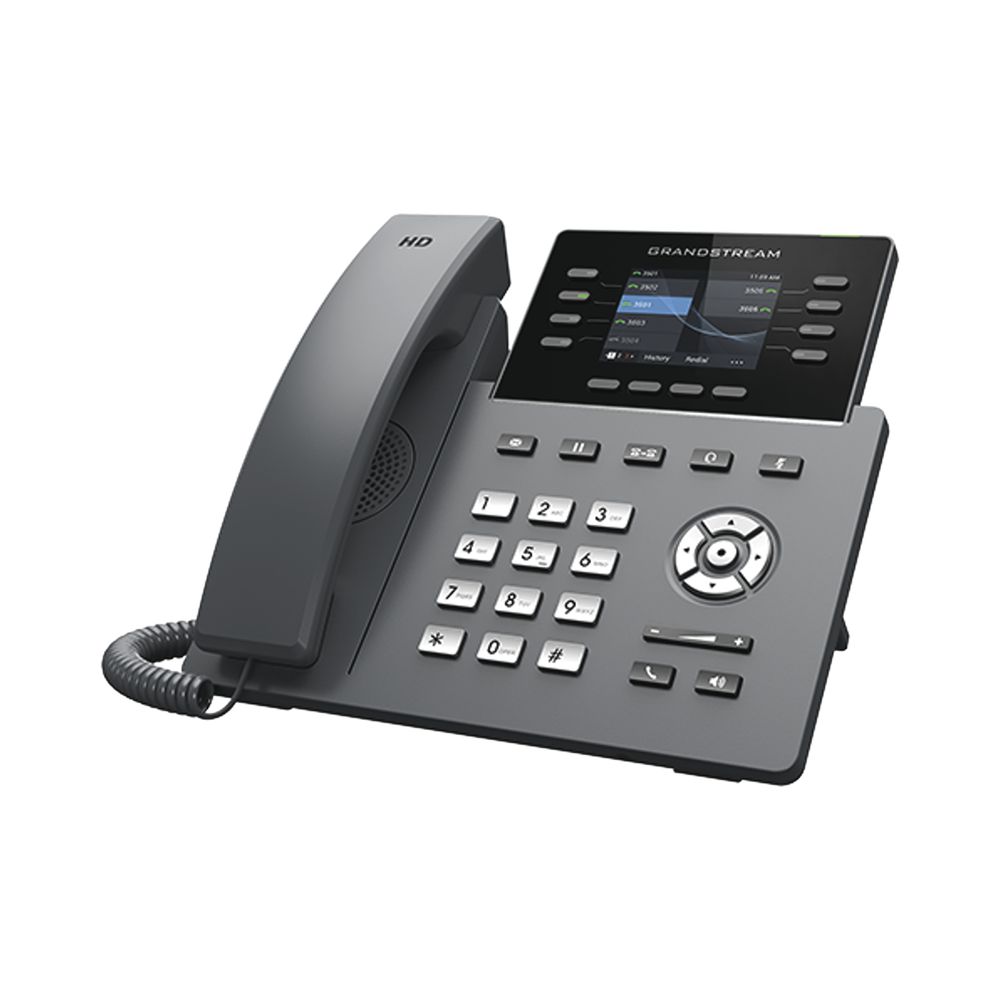 Modelo: GRP2624 Teléfono IP Wi-Fi, Grado Operador, 8 líneas SIP con 4 cuentas, pantalla a color 2.8″, puertos Gigabit, Bluetooth, PoE, codec Opus, IPV4/IPV6 con gestión en la nube GDMS
