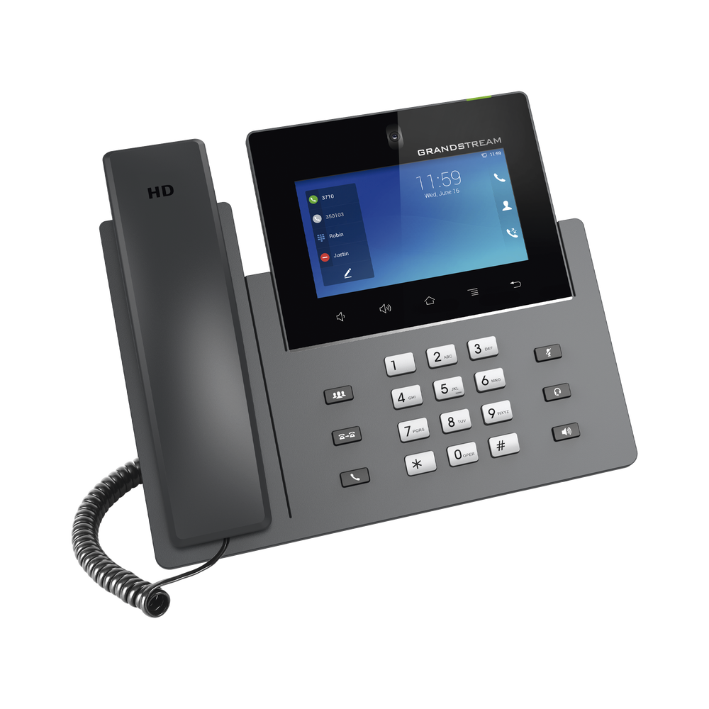 Modelo: GXV3450 Teléfono IP Android 11, 16 líneas SIP con 12 cuentas, pantalla táctil 5″, puertos Gigabit, Wi-Fi, Bluetooth, PoE, codec Opus, IPV4/IPV6 con gestión en la nube GDMS