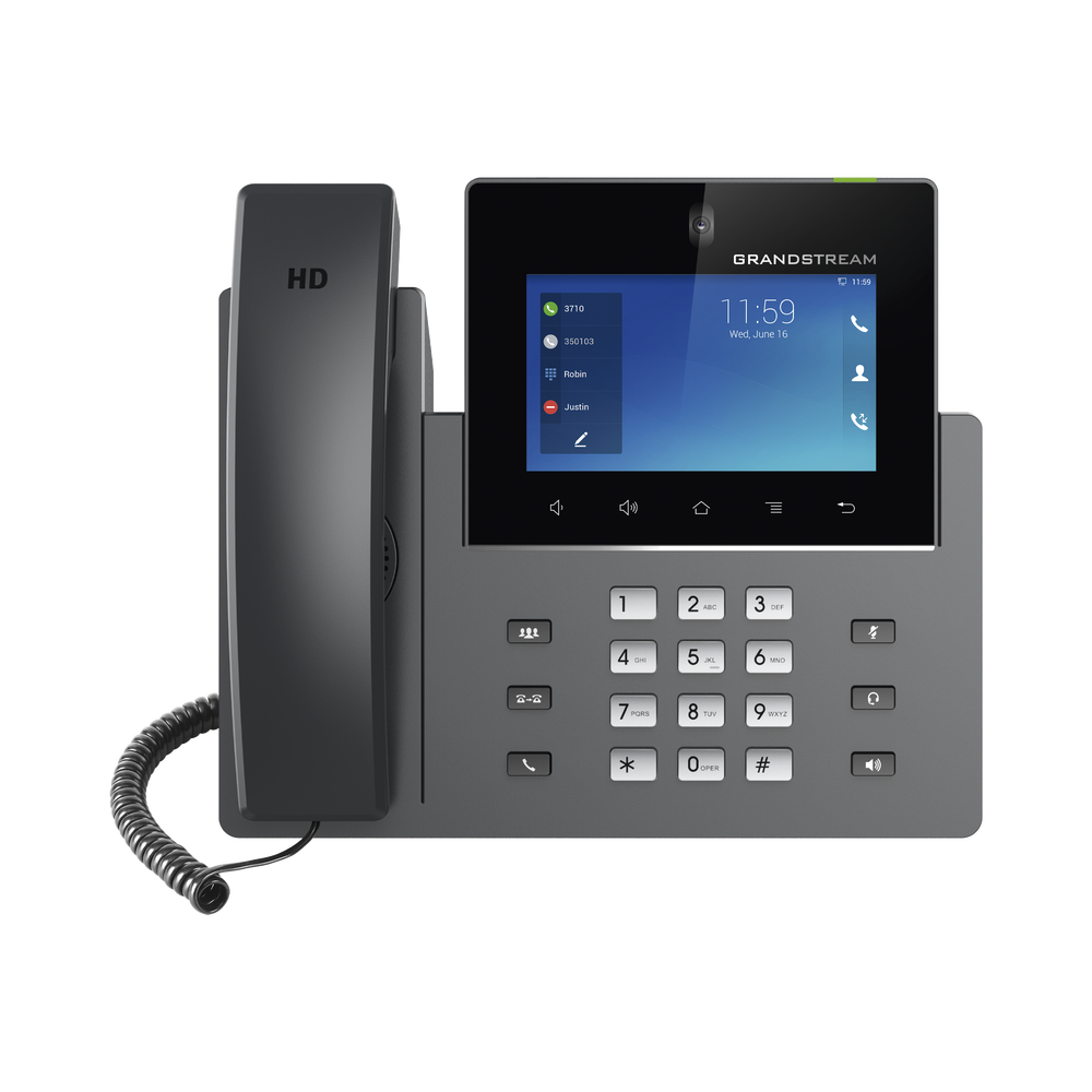 Modelo: GXV3450 Teléfono IP Android 11, 16 líneas SIP con 12 cuentas, pantalla táctil 5″, puertos Gigabit, Wi-Fi, Bluetooth, PoE, codec Opus, IPV4/IPV6 con gestión en la nube GDMS