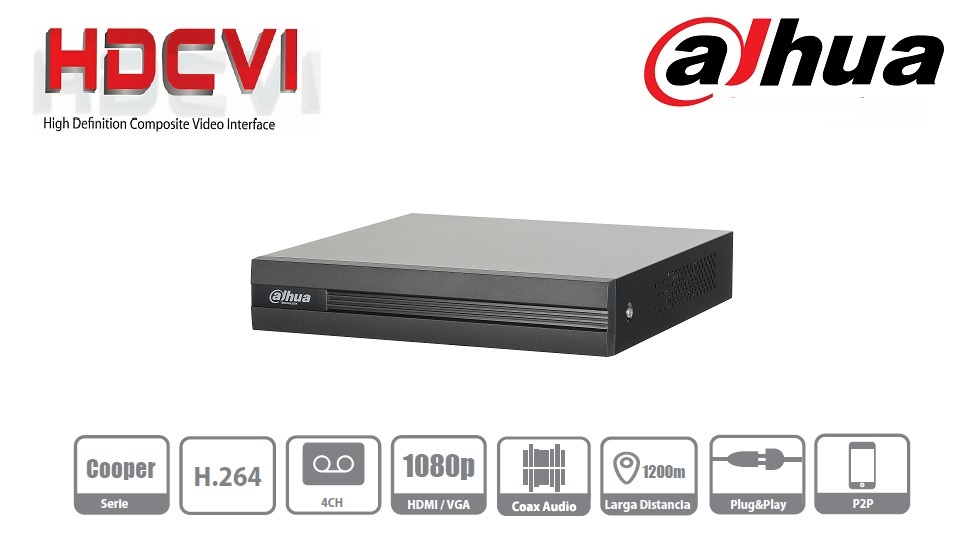DAHUA COOPER XVR1A04 - DVR 4 Canales HDCVI pentahibrido 1080p Lite / 720p / H264 / 1 Ch IP adicional 4+1 / SATA Hasta 6TB / P2P / Smart audio HDCVI